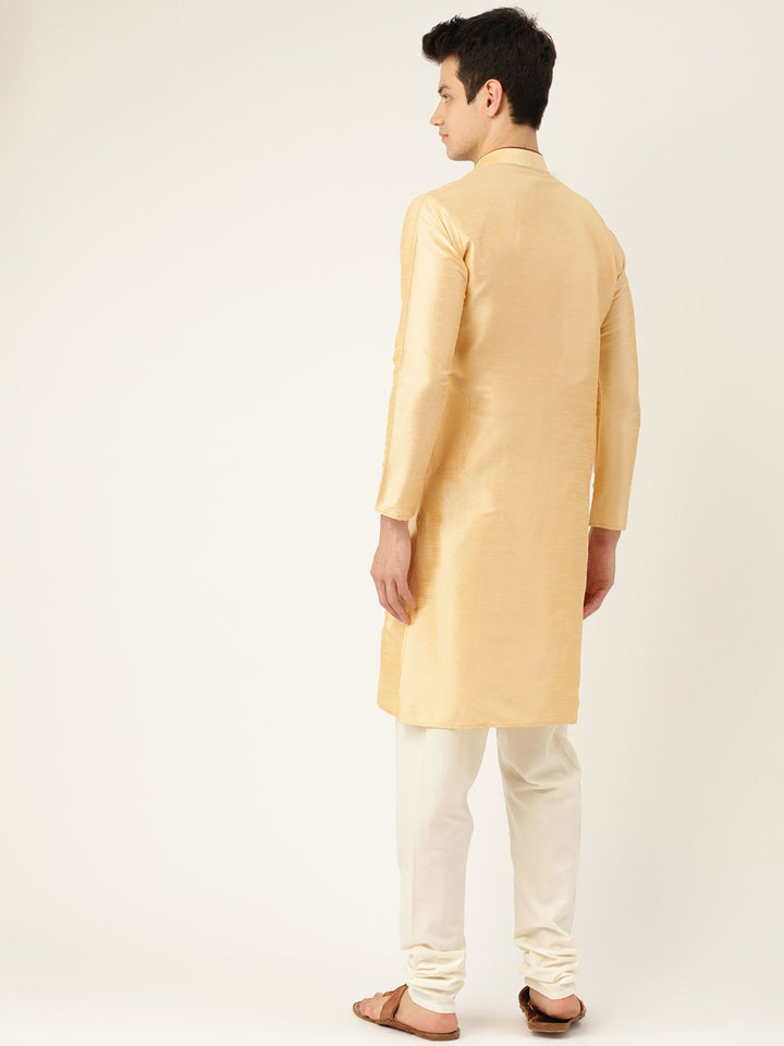 SOJANYA Men Golden Solid Straight Kurta