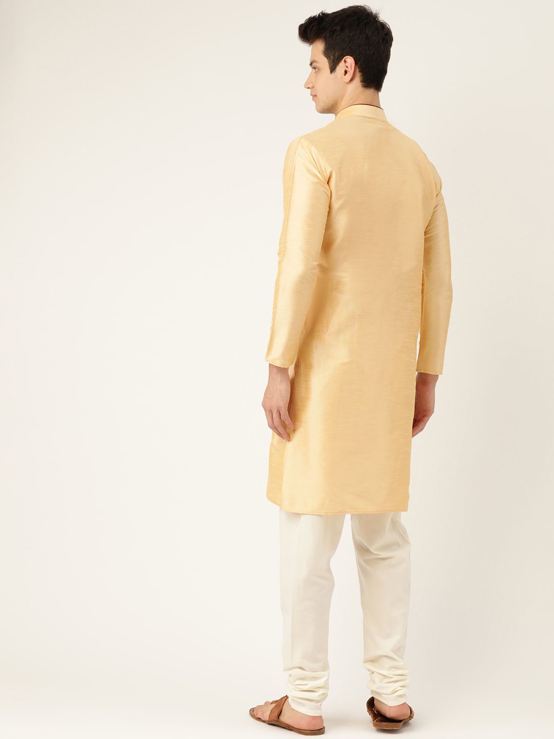 SOJANYA Men Golden Solid Straight Kurta