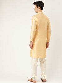SOJANYA Men Golden Solid Straight Kurta