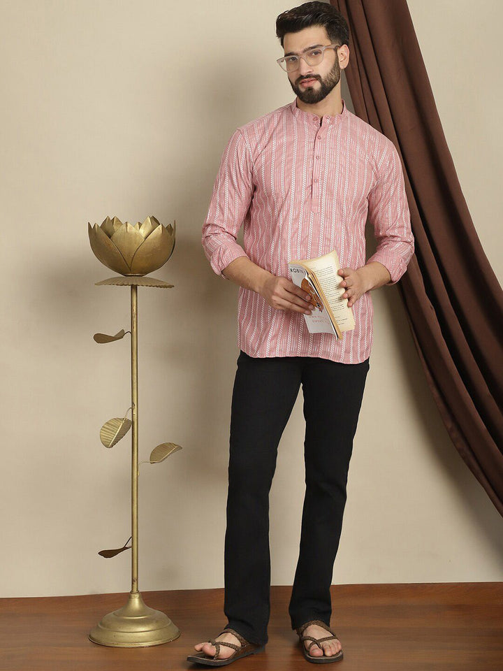 Kurta Kerja Benang Kapas Berjalur Anouk Kolar Mandarin Lengan Panjang