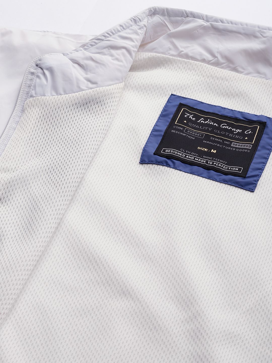 The Indian Garage Co Men White & Blue Striped Windcheater Outdoor Tailored Jacket