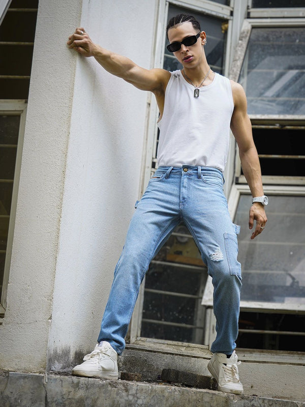 The Indian Garage Co Men Relaxed Fit Mildly Distressed Light Fade Jeans