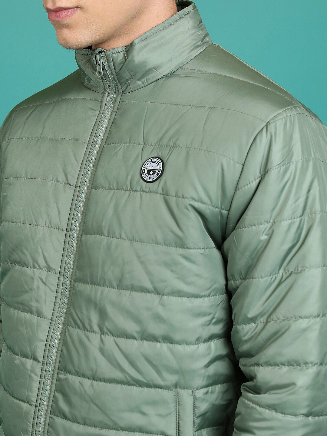 HIGHLANDER Olive Green Mock Collar Padded Jacket