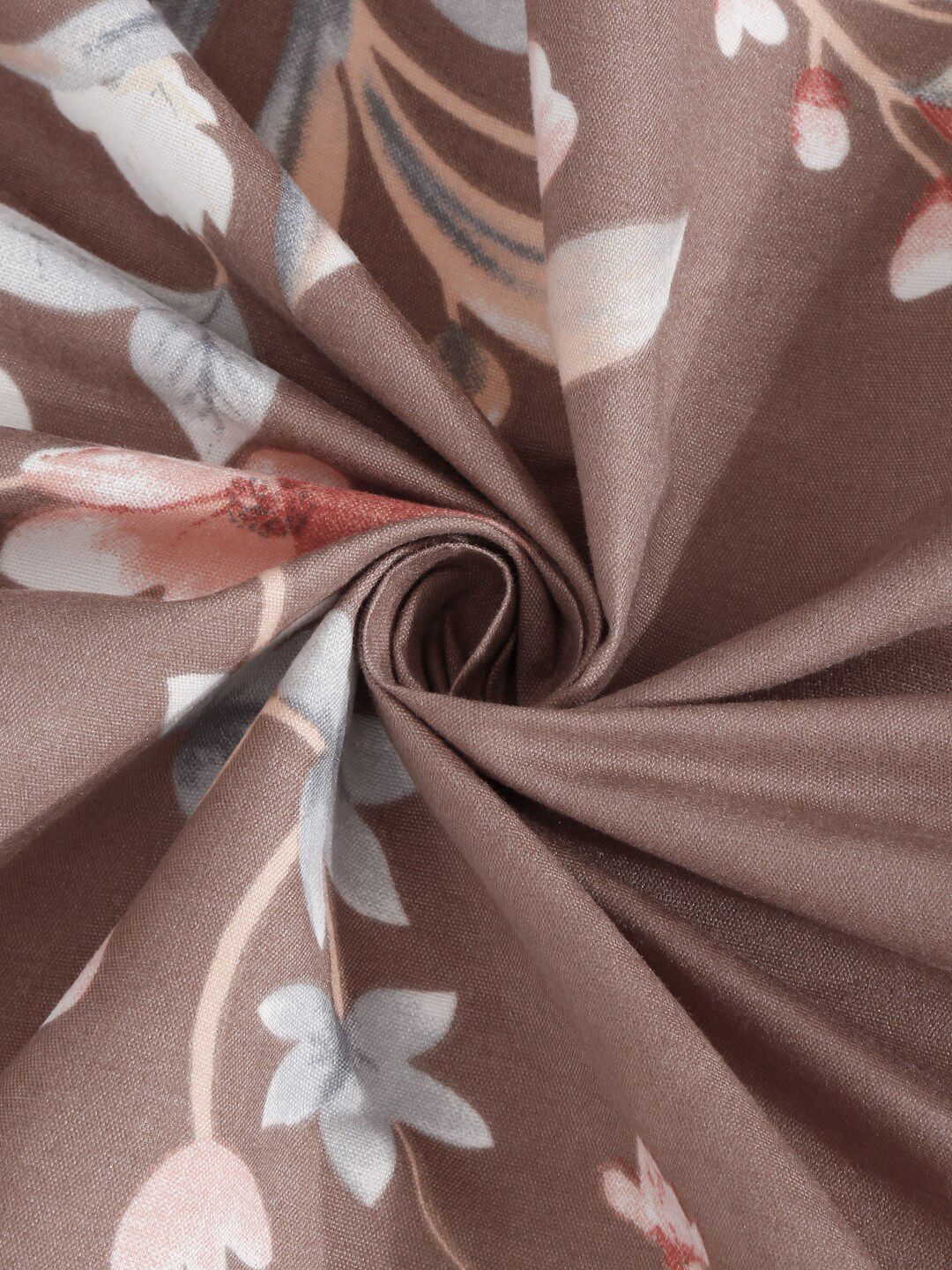 KLOTTHE Book Fold Brown & White Floral 300TC Fitted Double King Bedsheet & 4 Pillow Covers