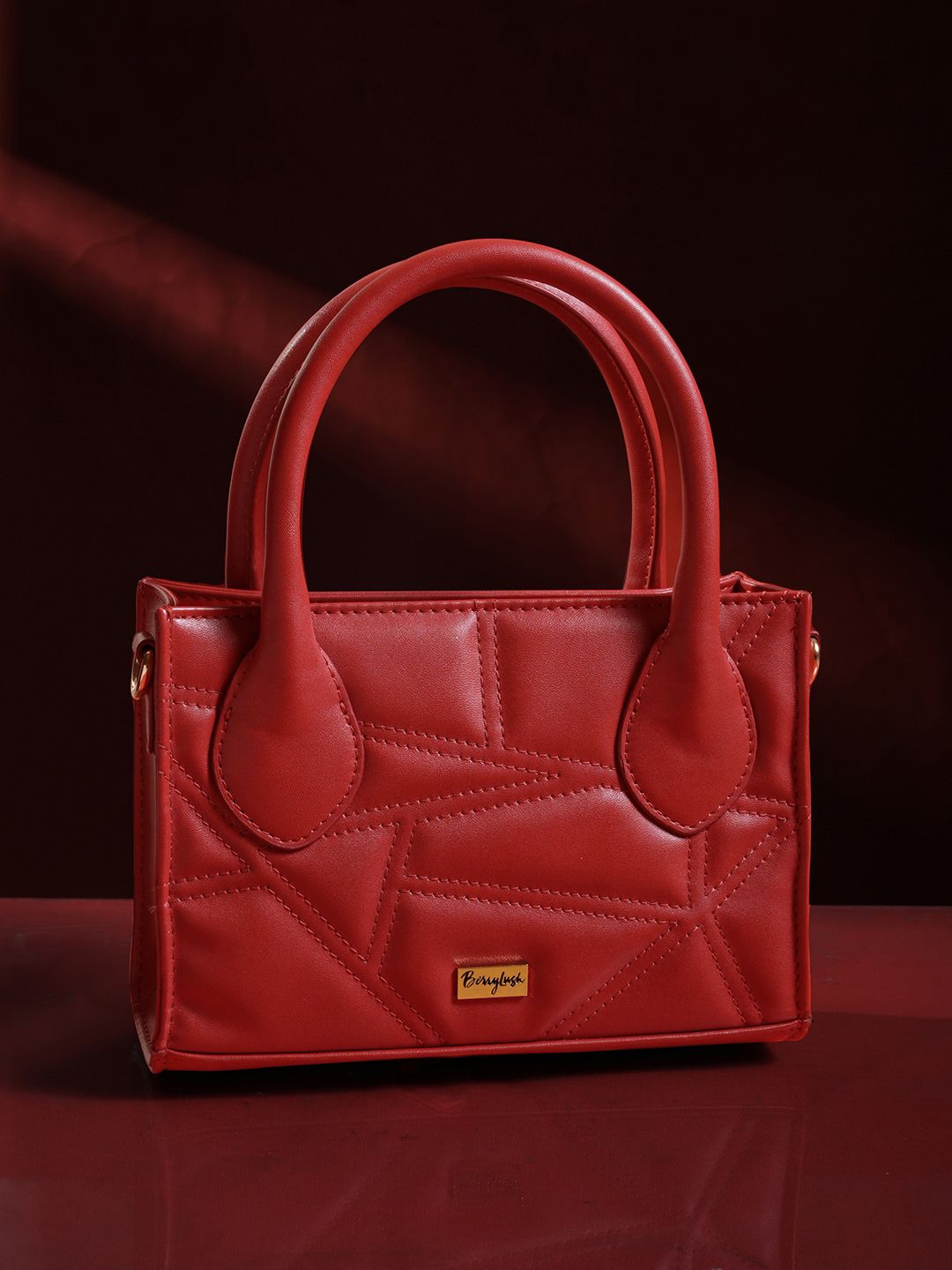 Berrylush Red Textured Quilted Structured Handheld Bag