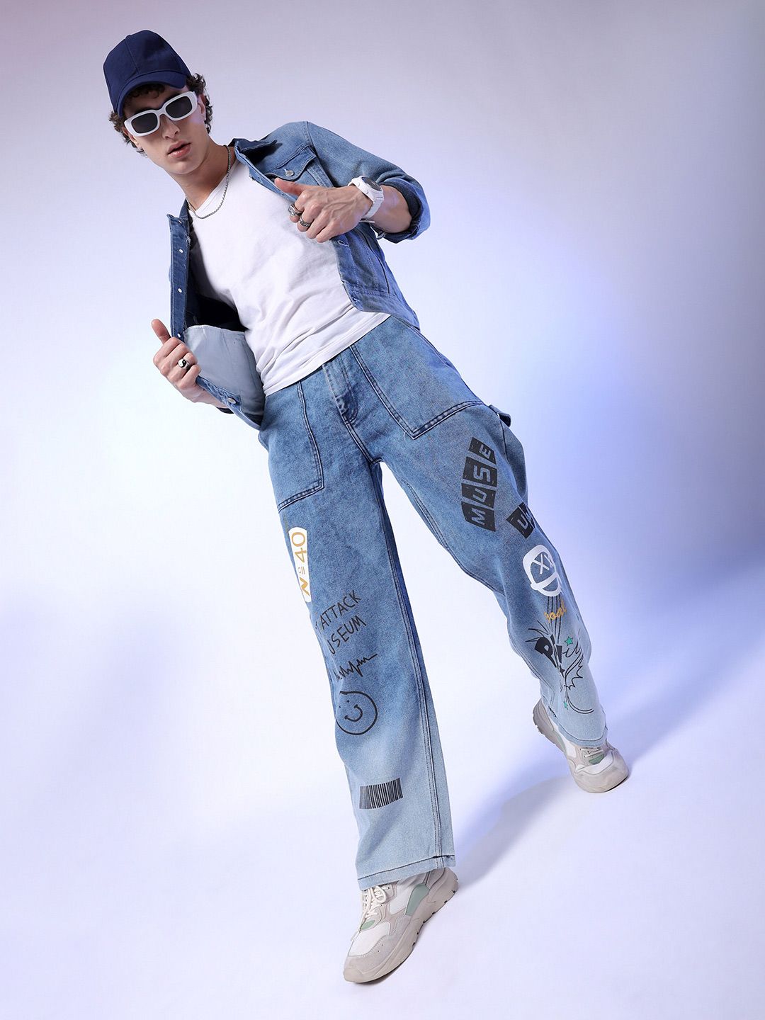 The Indian Garage Co Men Baggy Fit Relaxed Fit Mid Rise Cotton Jeans