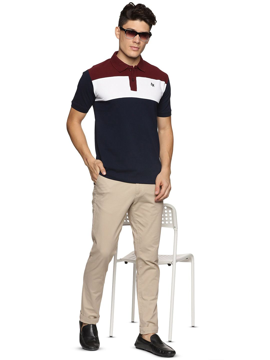 ADRO Colourblocked Cotton Polo Collar T-shirt
