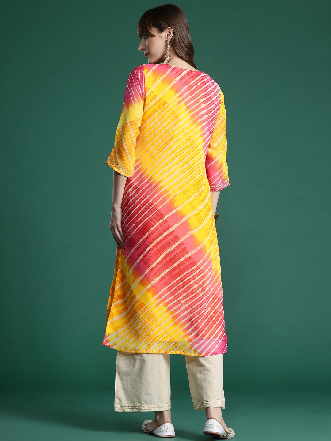 Indo Era Leheriya Embroidered Georgette Kurta