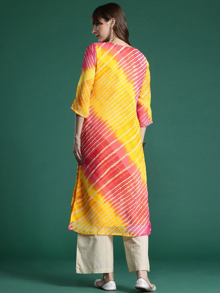 Indo Era Leheriya Embroidered Georgette Kurta