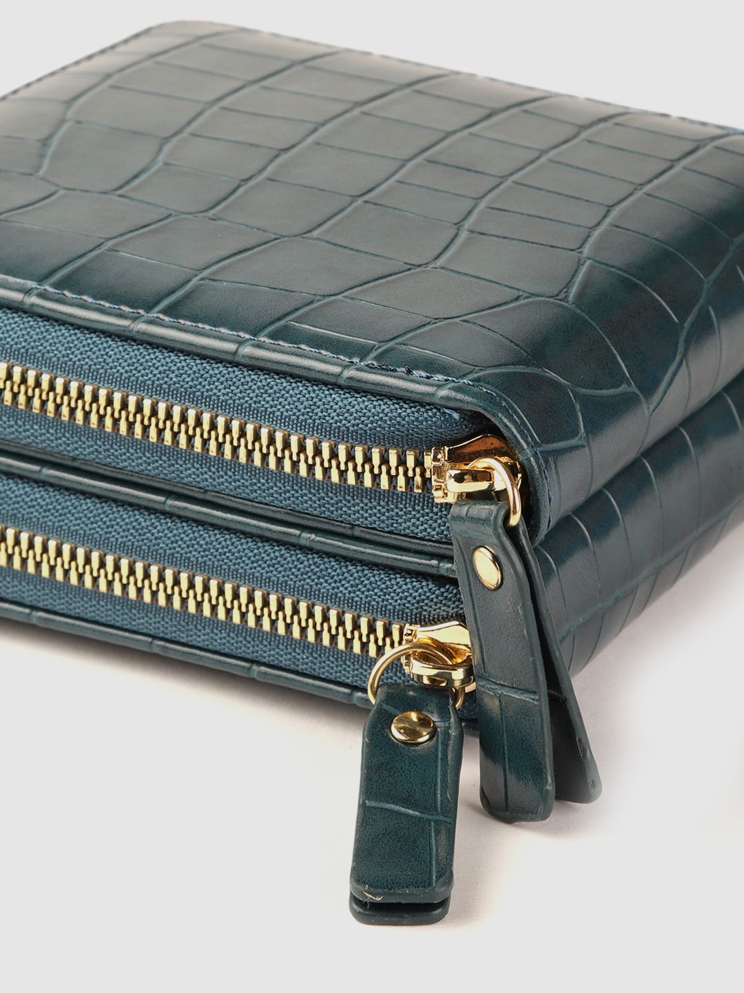 Lino Perros Teal Blue Croc Textured Structured Sling Bag with Detachable Sling Strap