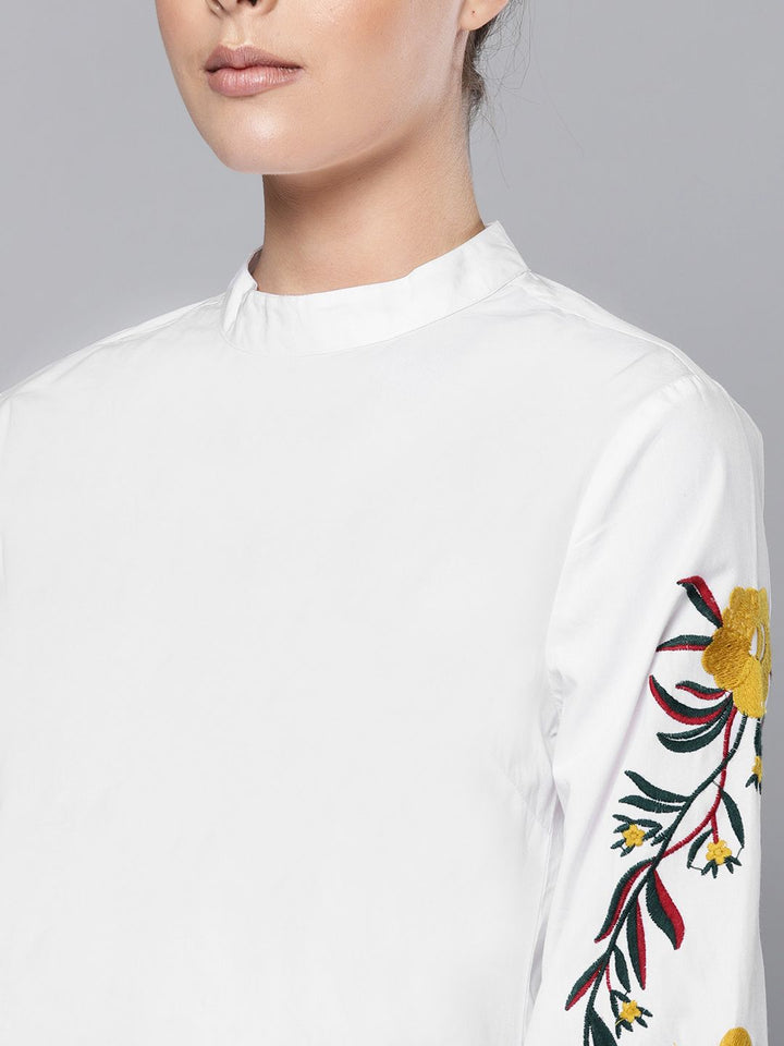 STREET 9 Women White Embroidered Detail Pure Cotton Top