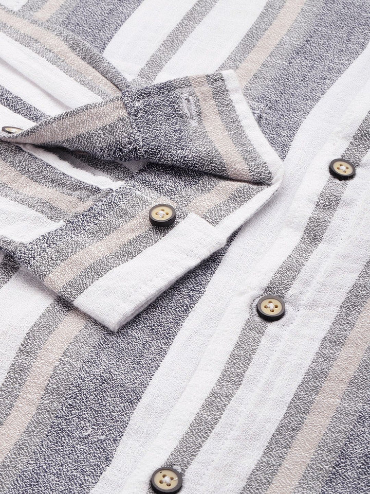 The Indian Garage Co Men Slim Fit Striped Double Flap Casual Shirt