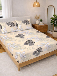 KLOTTHE Beige Floral  300 TC Super King Fine Bedsheets