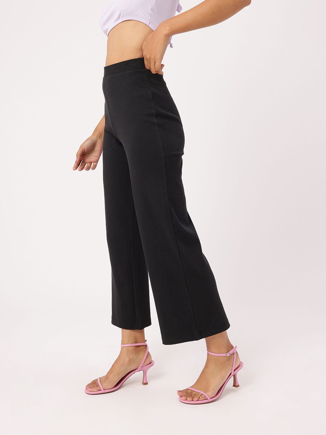 DressBerry Women Monochrome Staple Wide Leg Trousers