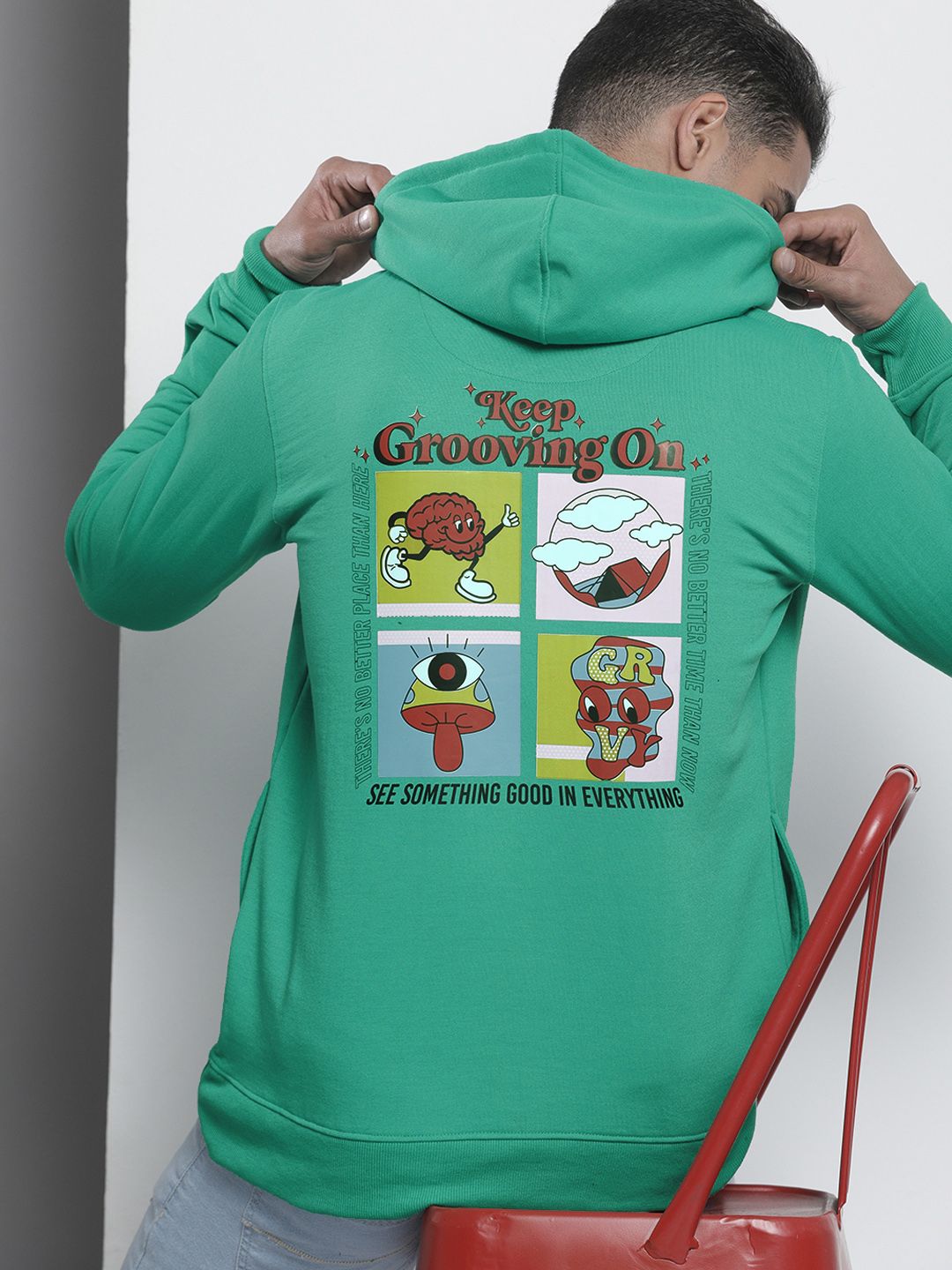 The Indian Garage Co Men Green Printed Hooded Sweatshirt