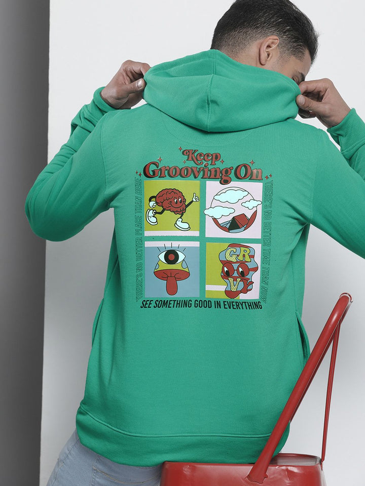 The Indian Garage Co Men Green Printed Hooded Sweatshirt