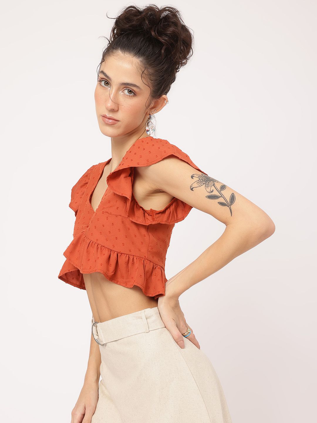 DressBerry Dobby Delight Ruffled Crop Top