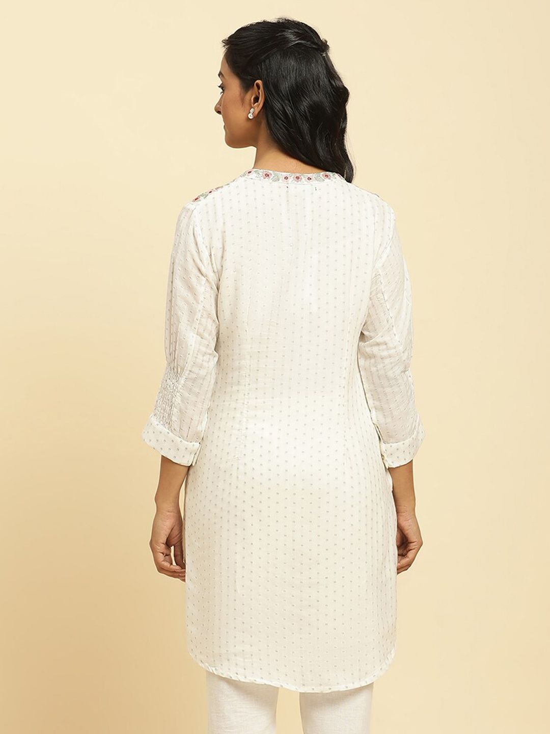 W Geometric Woven Design Thread Work A-Line Kurta