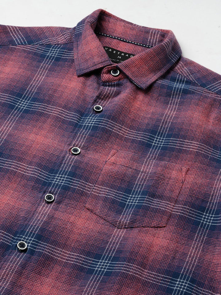 VASTRADO Men Classic Fit Spread Collar Checked Cotton Casual Shirt