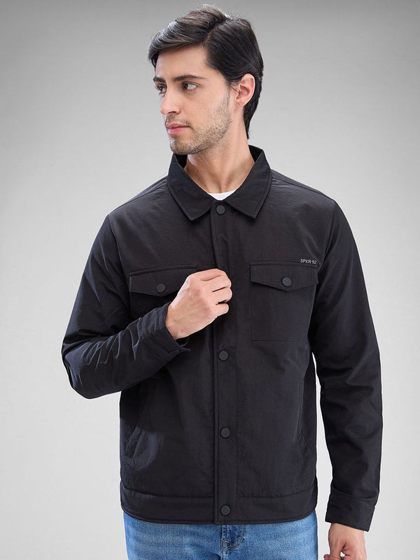 Spykar Men Pepejal Solid Fit Spread Collar Long Sleeves Jaket