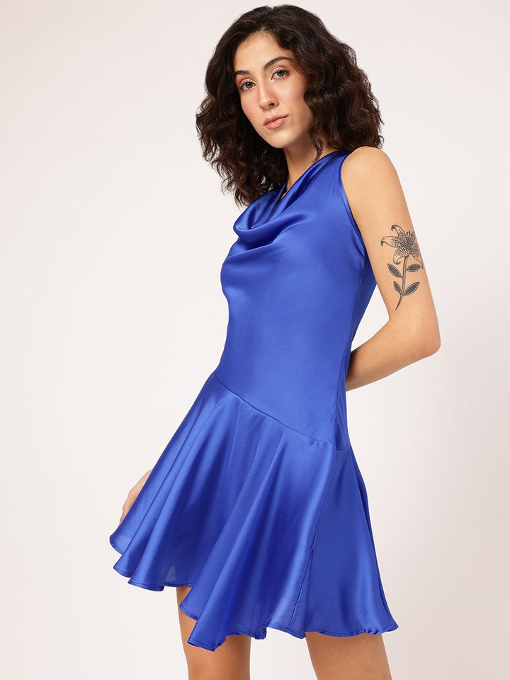DressBerry Nostalgia Nights Box Pleats Satin Drop-Waist Mini Dress