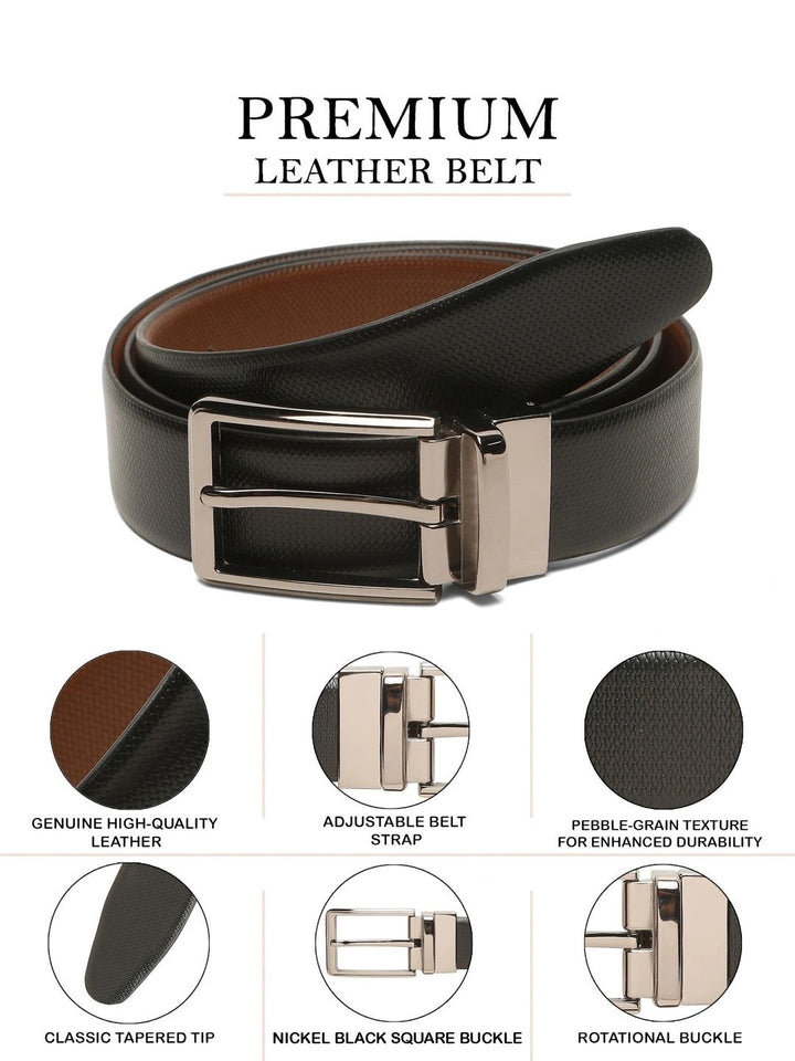 Teakwood Leathers Men Textured Leather Reversible Formal Belt