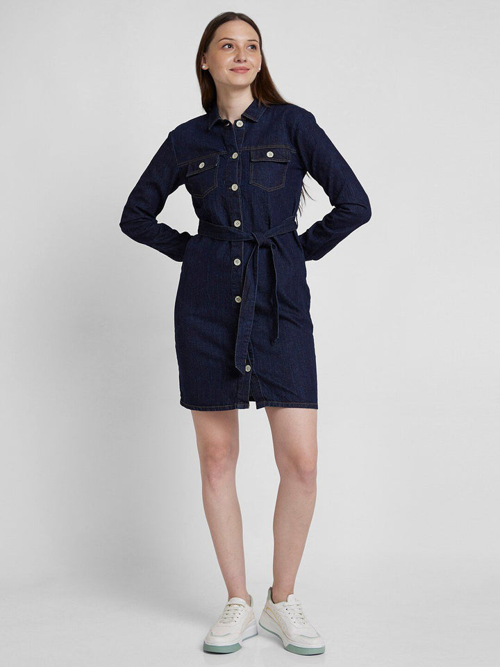 SPYKAR Shirt Collar Button-Down Cotton Shirt Dress
