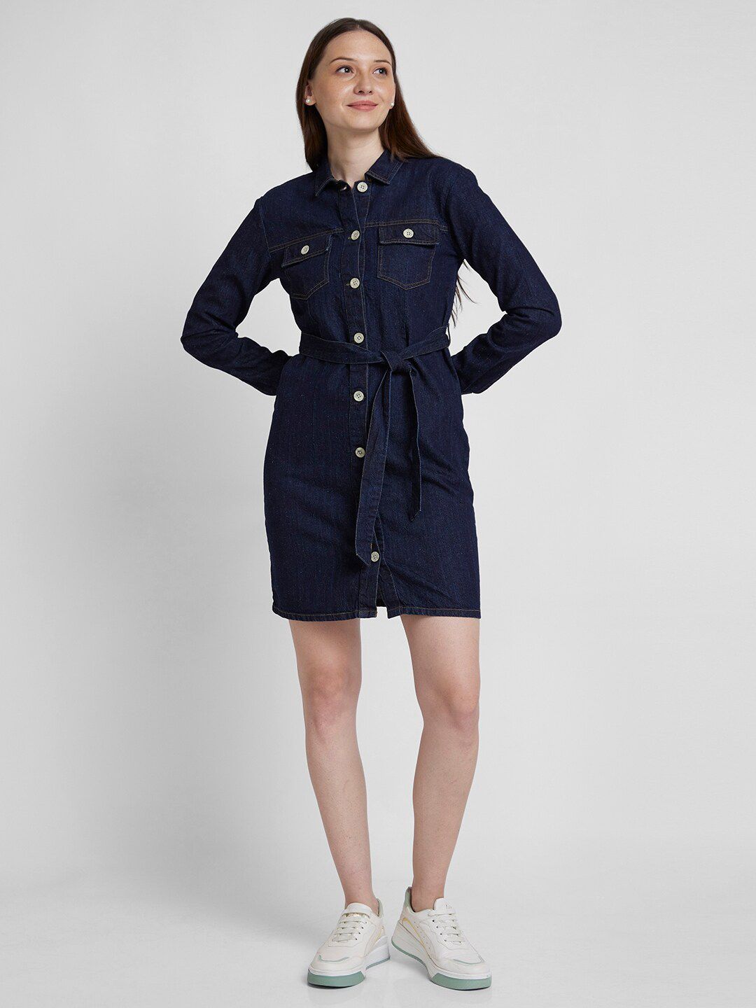 SPYKAR Shirt Collar Button-Down Cotton Shirt Dress