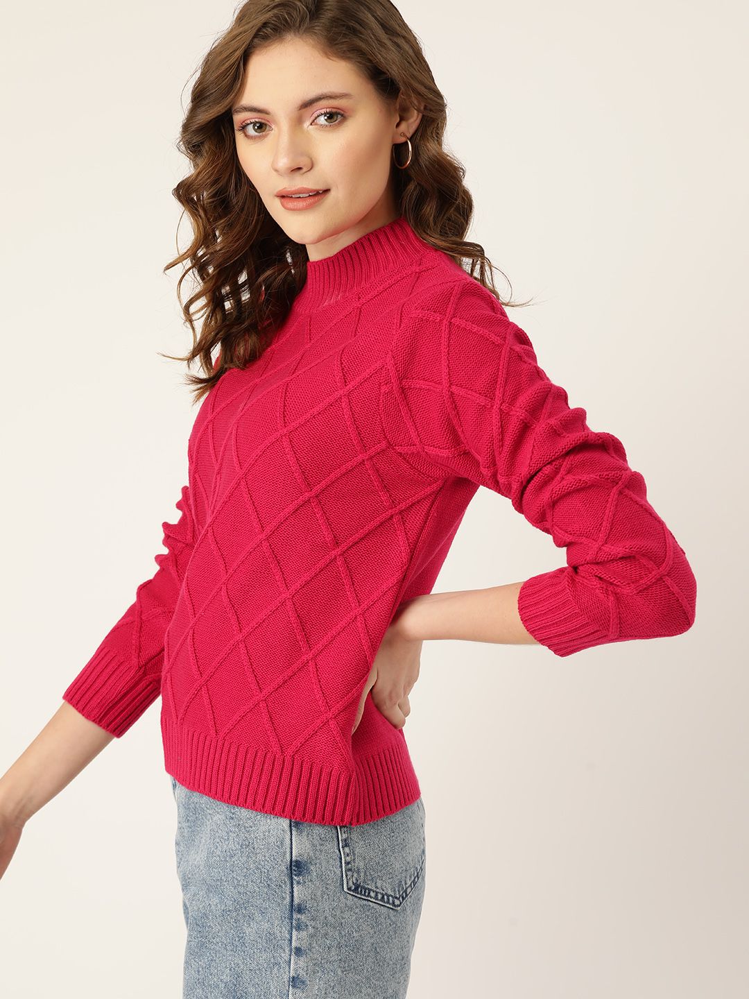DressBerry Women Magenta Self Design Pullover
