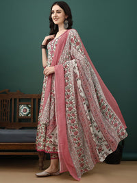 KALINI Floral Printed Pure Cotton Anarkali Kurta With Trousers & Dupatta
