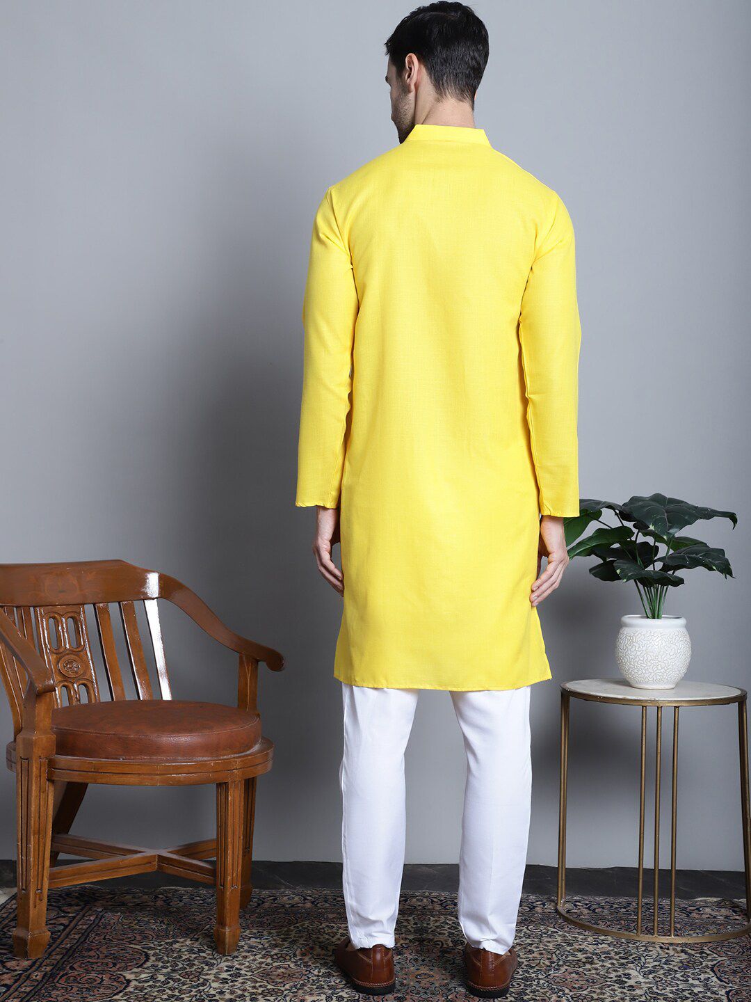 Jompers Band Collar Regular Pure Cotton Kurta with Churidar