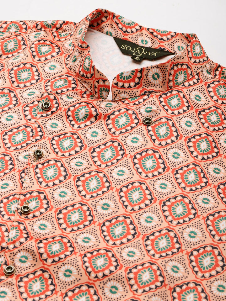SOJANYA Men Grey & Peach-Coloured Kurta with Churidar