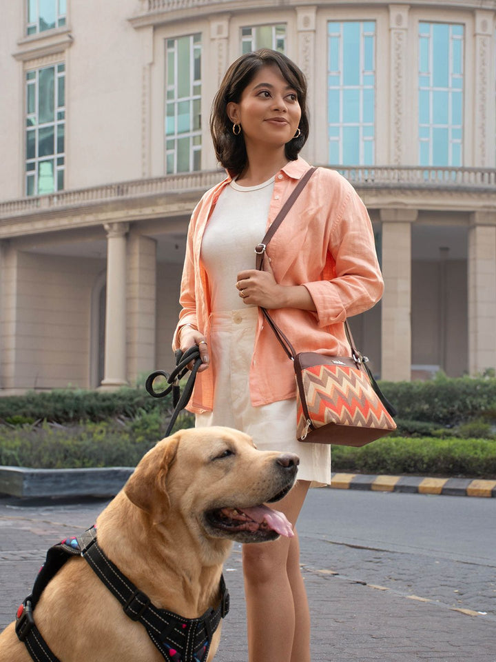 ZOUK Geometric Printed Structured Sling Bag