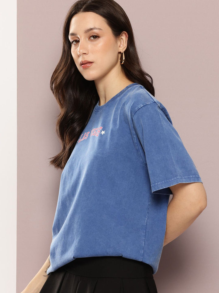 DILLINGER Women's Acid Washed Oversized Printed Tshirt