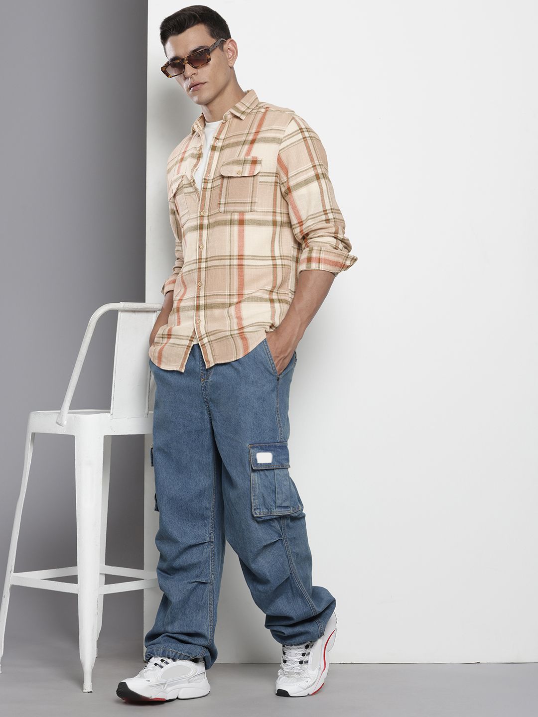The Indian Garage Co Pure Cotton Slim Fit Checked Casual Shirt