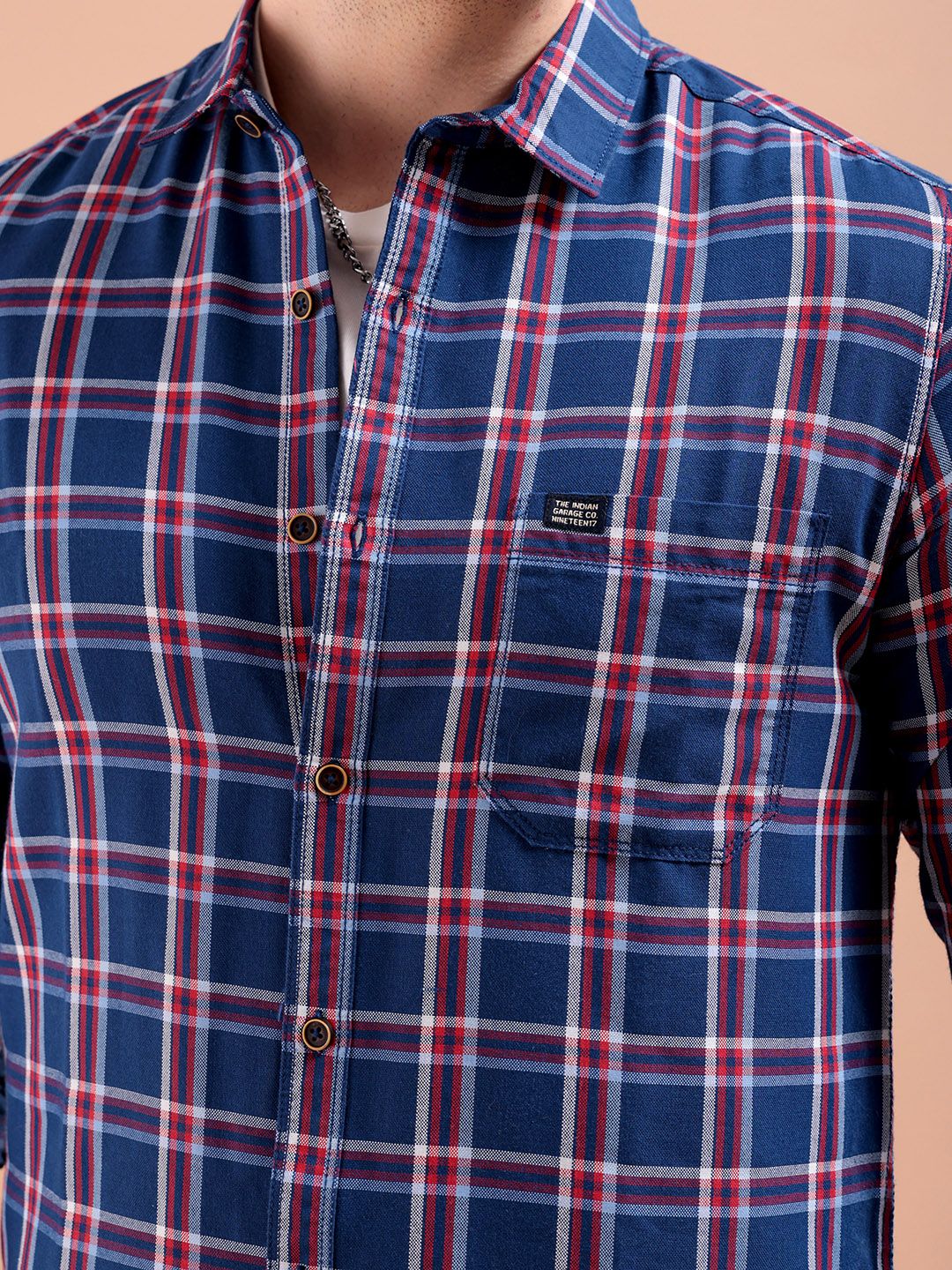 The Indian Garage Co Men Blue & Red Slim Fit Checked Casual Shirt