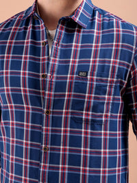 The Indian Garage Co Men Blue & Red Slim Fit Checked Casual Shirt