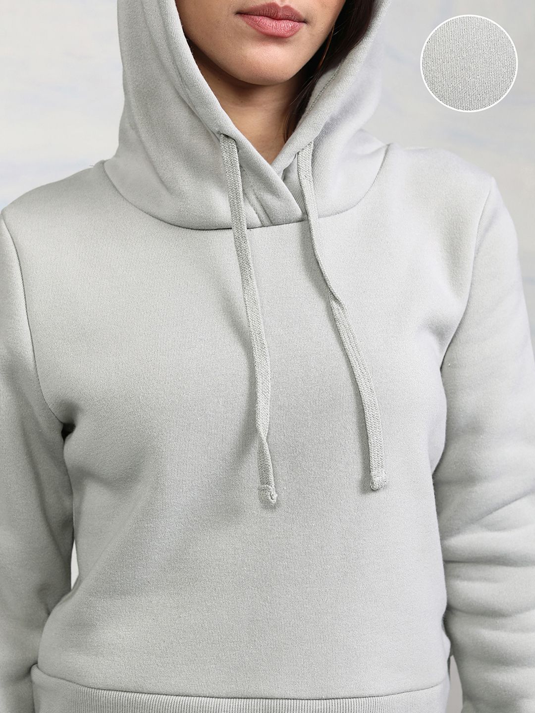 Tokyo Talkies Women Grey Hooded Sweatshirt