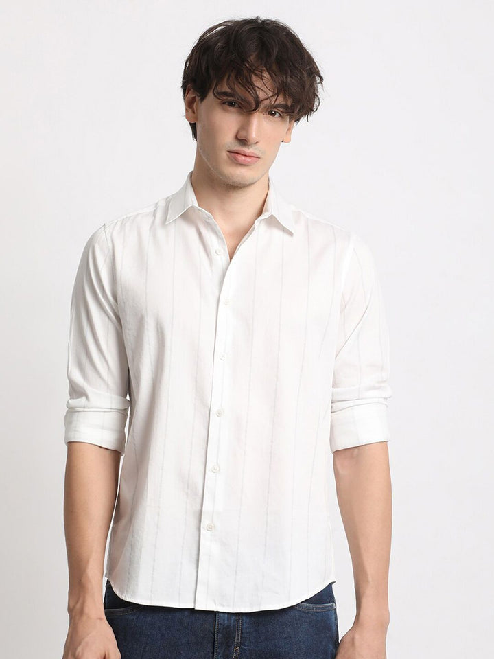THE BEAR HOUSE Slim Fit Striped Spread Collar Cotton Shirt