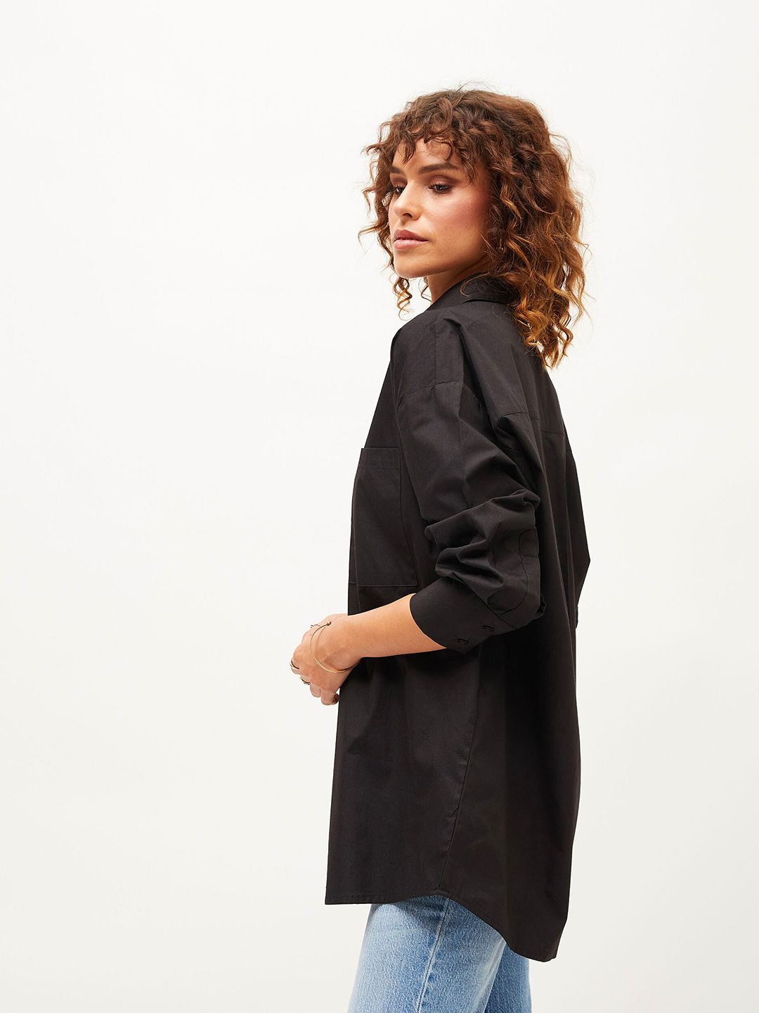 SASSAFRAS Black Oversized Long Sleeves Pure Cotton Casual Shirt