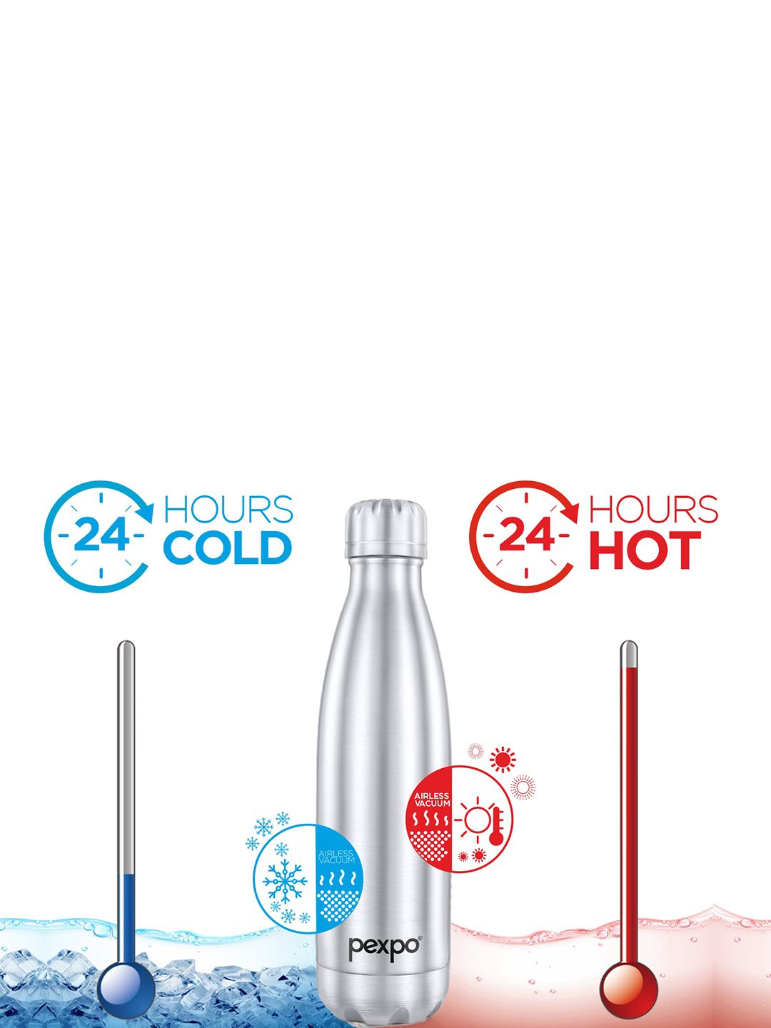 Pexpo Silver-Toned Electro-ISI Certified Thermosteel 24 Hrs Hot Flask Water Bottle 500 ml