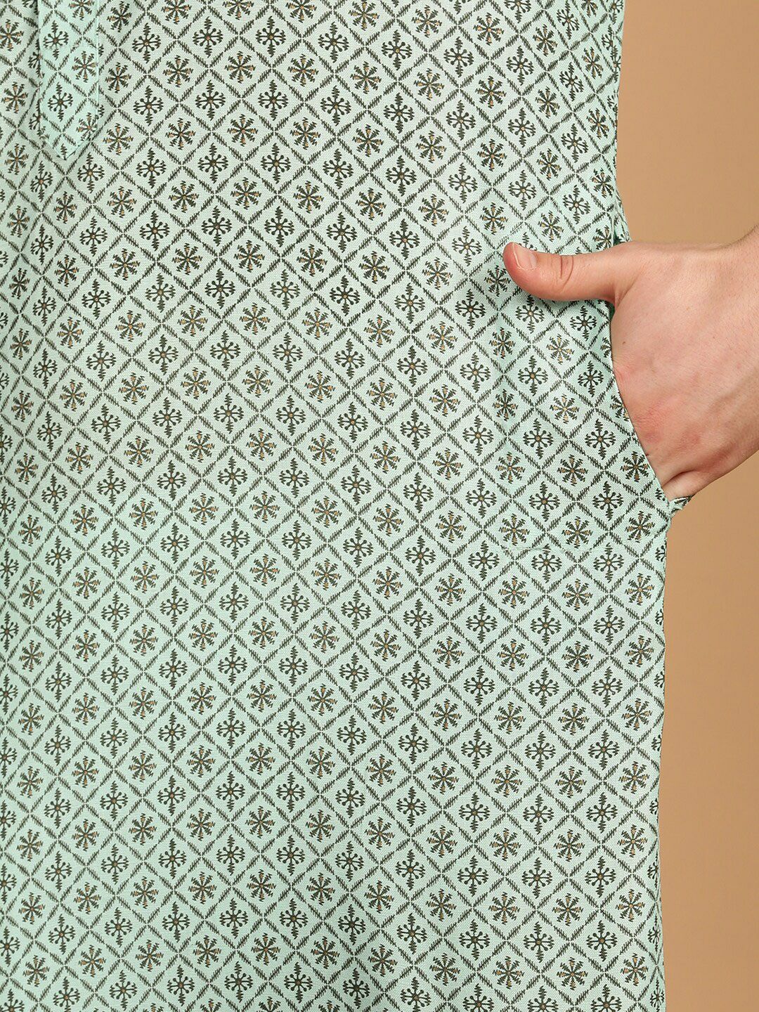 SOJANYA Motif Etnik Hijau Laut Bercetak Kurta Biasa Dengan Churidar