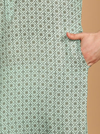 SOJANYA Motif Etnik Hijau Laut Bercetak Kurta Biasa Dengan Churidar