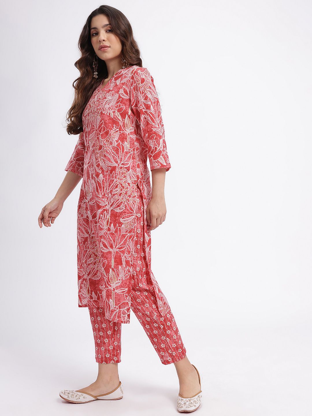 Anouk Floral Print Regular Pure Cotton Kurta Set