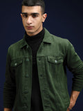 Highlander Men Jaket Denim Pepejal Hijau