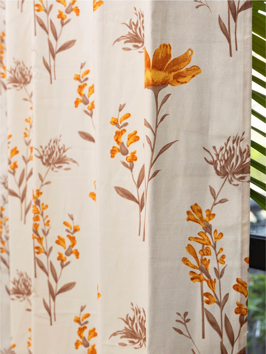 URBAN SPACE White & Yellow 2 Pieces Floral Printed Window Curtains