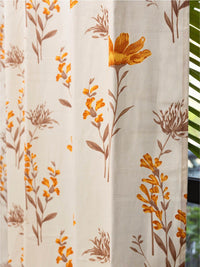URBAN SPACE White & Yellow 2 Pieces Floral Printed Window Curtains