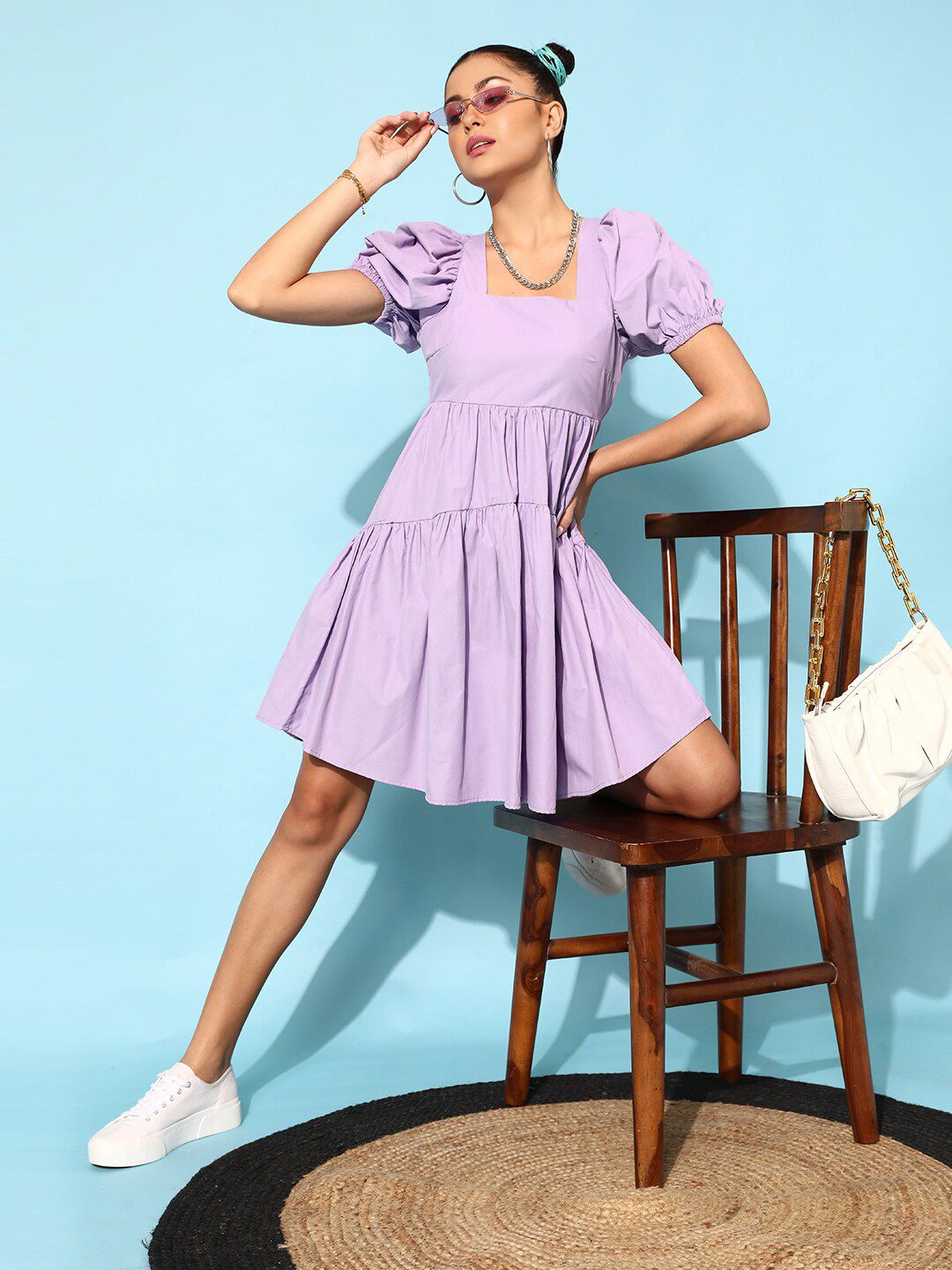 STREET 9 Women Elegant Lavender Solid Dress