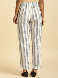 W Women Straight Fit Mid-Rise Ethnic Motifs Printed Plain Trousers