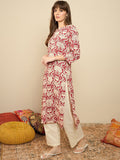Indo Era Floral Printed Round Neck Straight Kurta